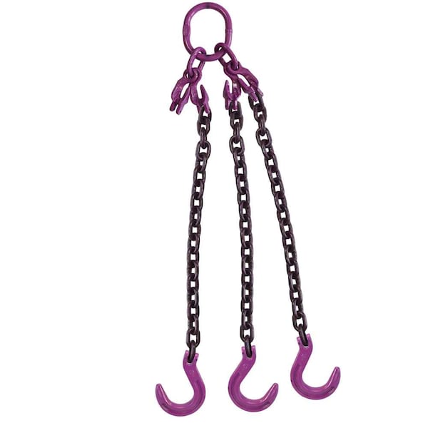 Us Cargo Control 3/8" x 20' - Adjustable 3 Leg Chain Sling w/ Foundry Hooks - Grade 100 38G100TOFA-20 - main